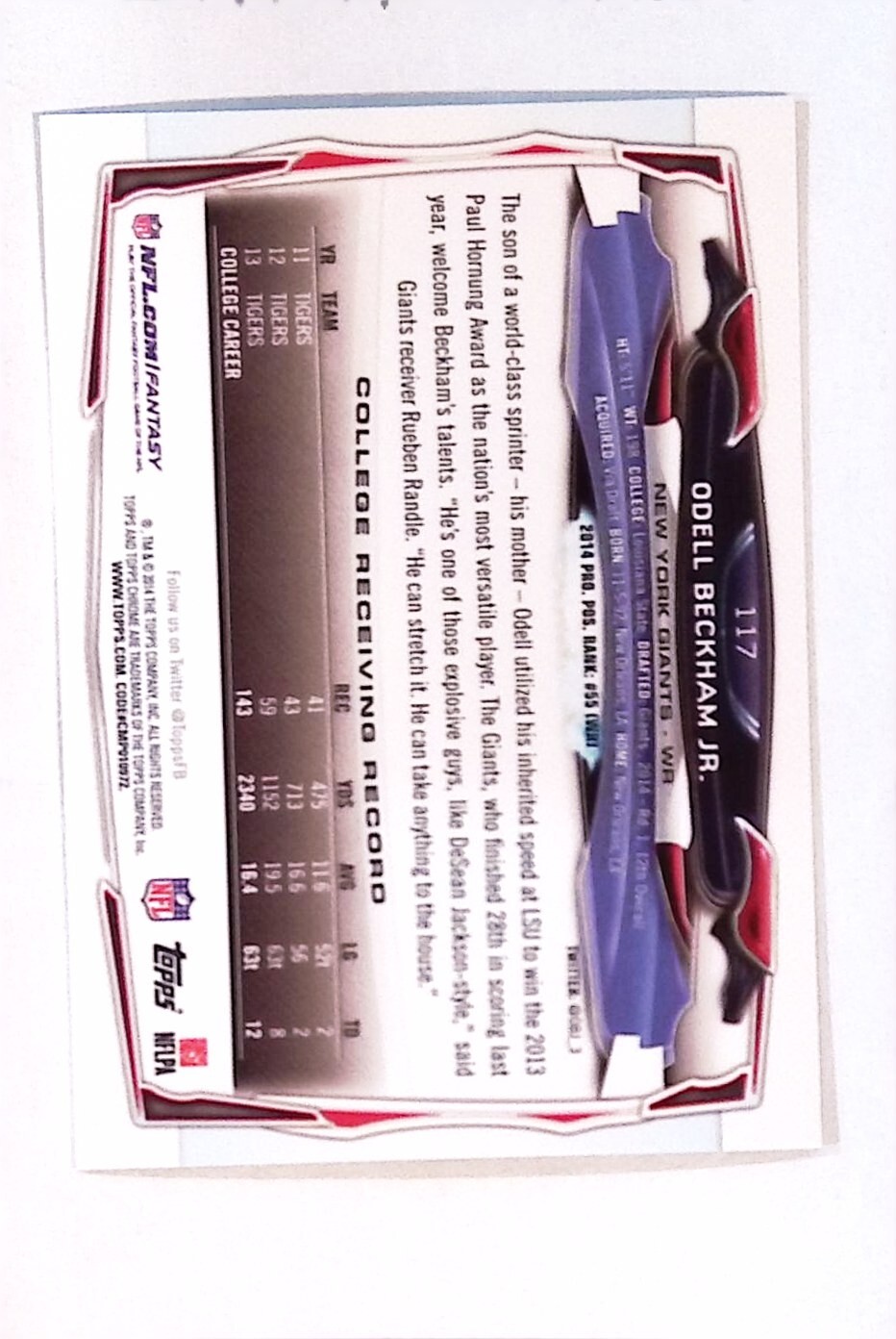 2014 Topps Chrome Odell Beckham Jr RC Refractor #117 PWE