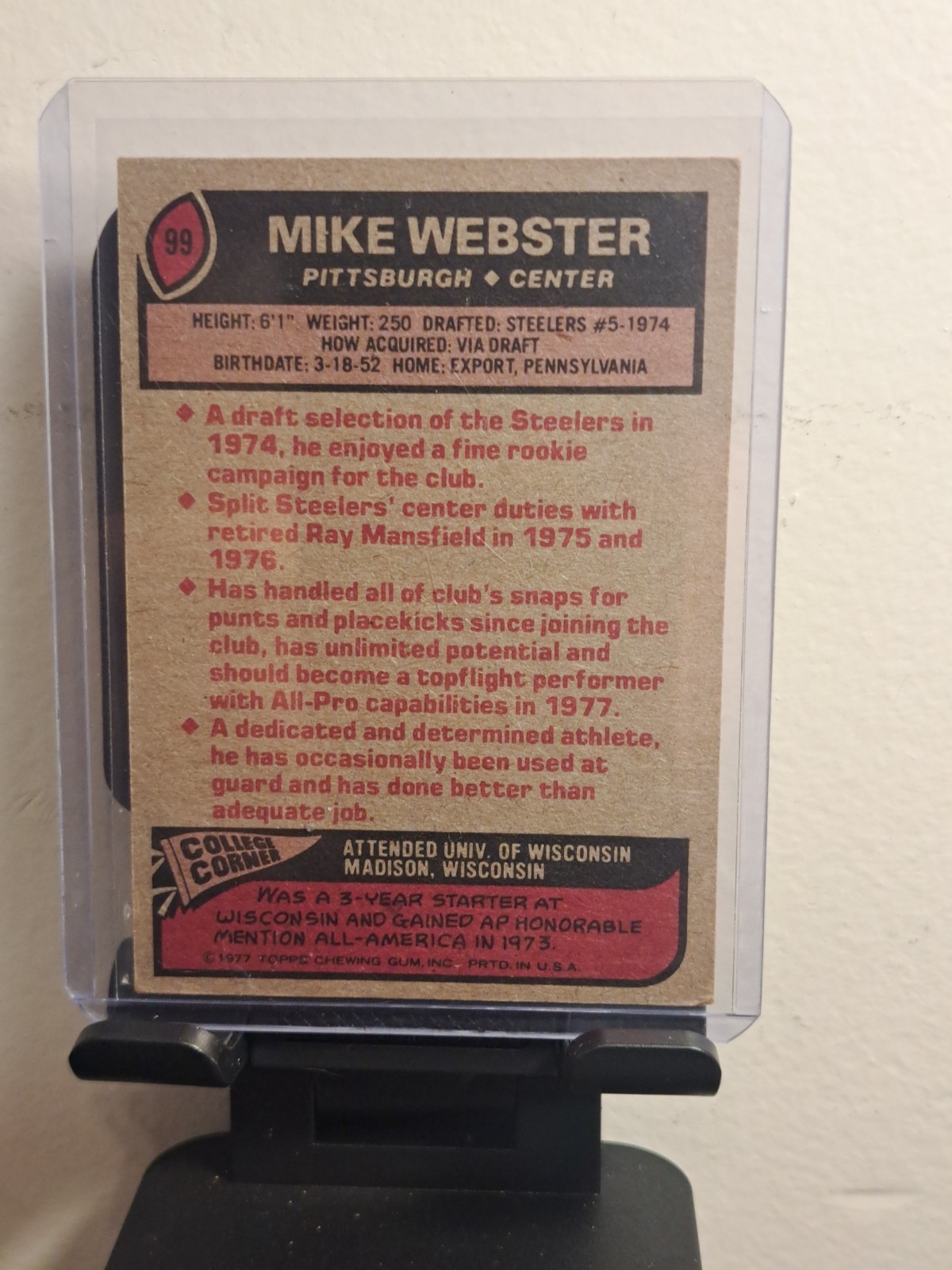 1977 Topps – Mike Webster #99 (RC) R