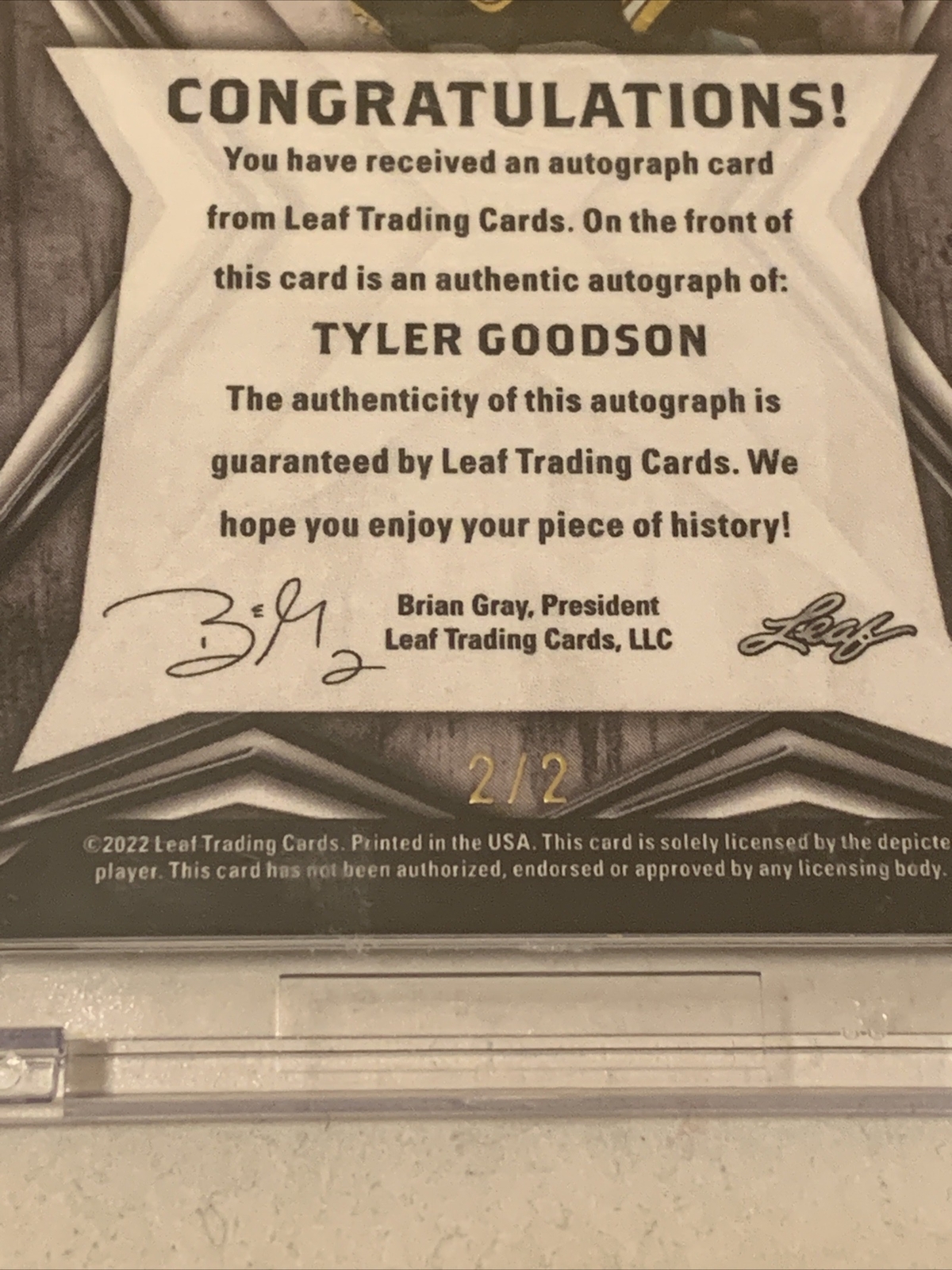 2022 LEAF EXOTIC TYLER GOODSON BA-TG1 XRC AUTO SHIMMER SSP# 2/2 PACKERS