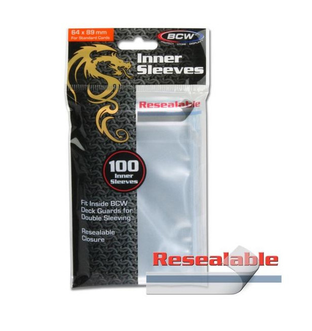 (100) BCW Standard RESEALABLE Inner Card Sleeves 64x89mm Use as Sleeve in Sleeve