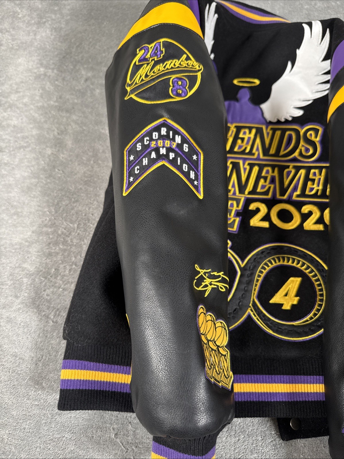 Kobe Bryant Kids Legends Never Die Varsity Jacket Headgear LA Lakers XS NWOT