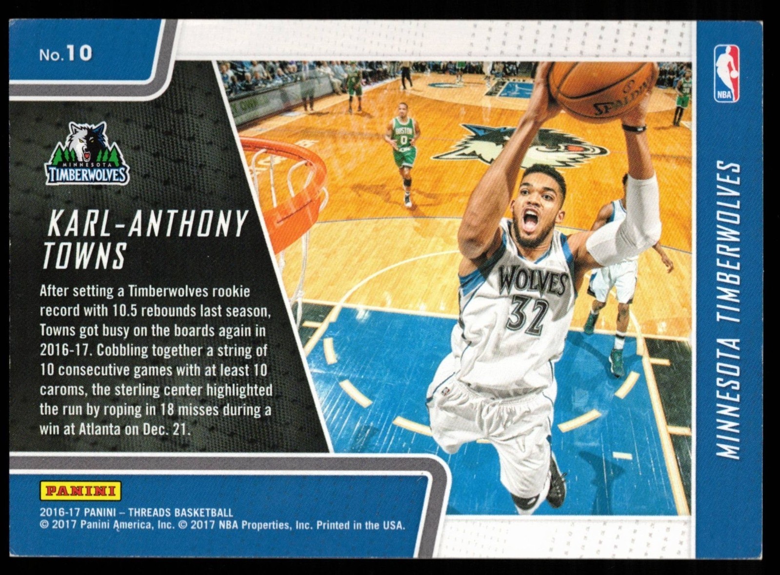 Karl-Anthony Towns – 2016-17 Threads Board of Directors Orange Dazzle /25 #10