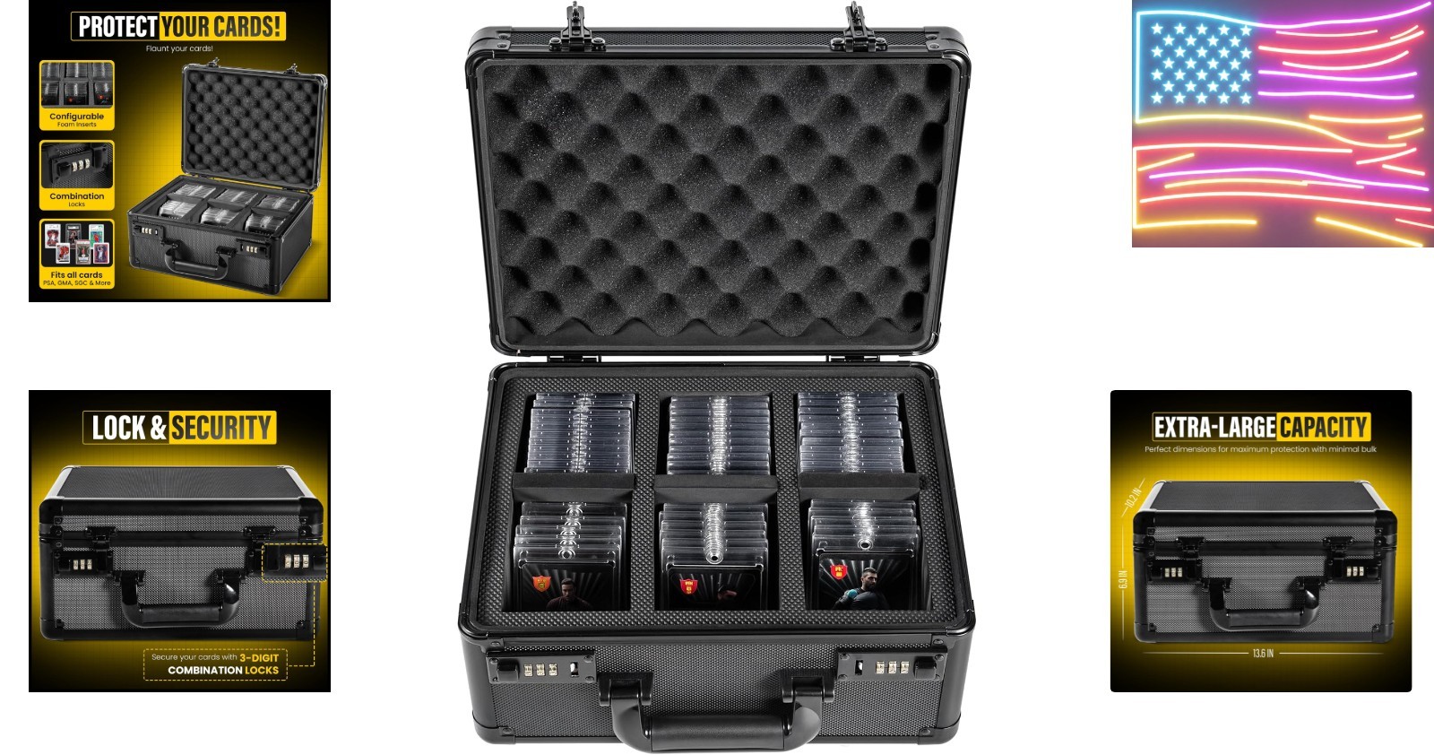 Waterproof Graded Card Storage Box with Combination Lock – 14″L x 10″W.