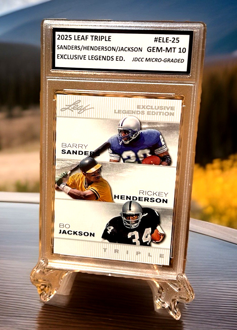 BO JACKSON 2025 LEAF Barry Sanders/Henderson/Bo Jackson GRADED GEM-MT 10 #ELE-25
