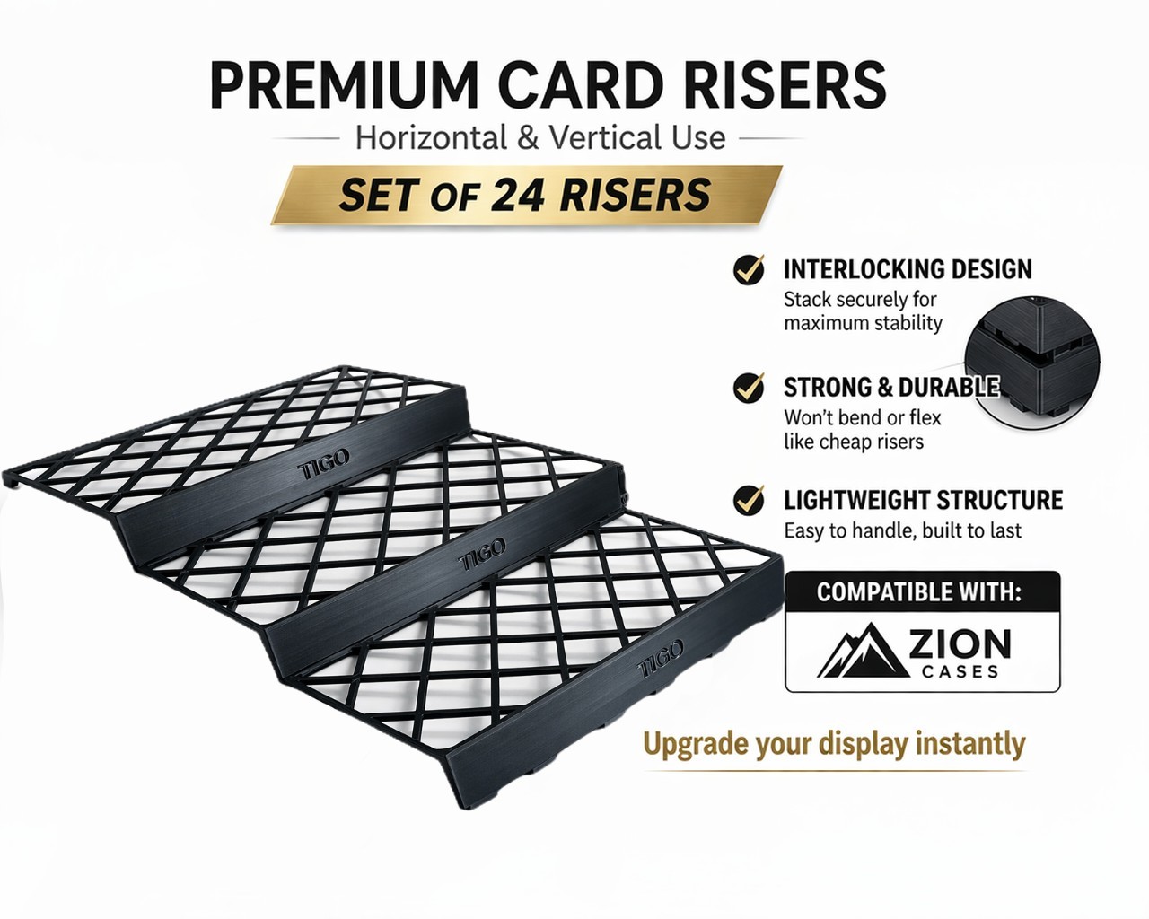 Display Case Card Riser Stands – Zion Case – 24 Risers