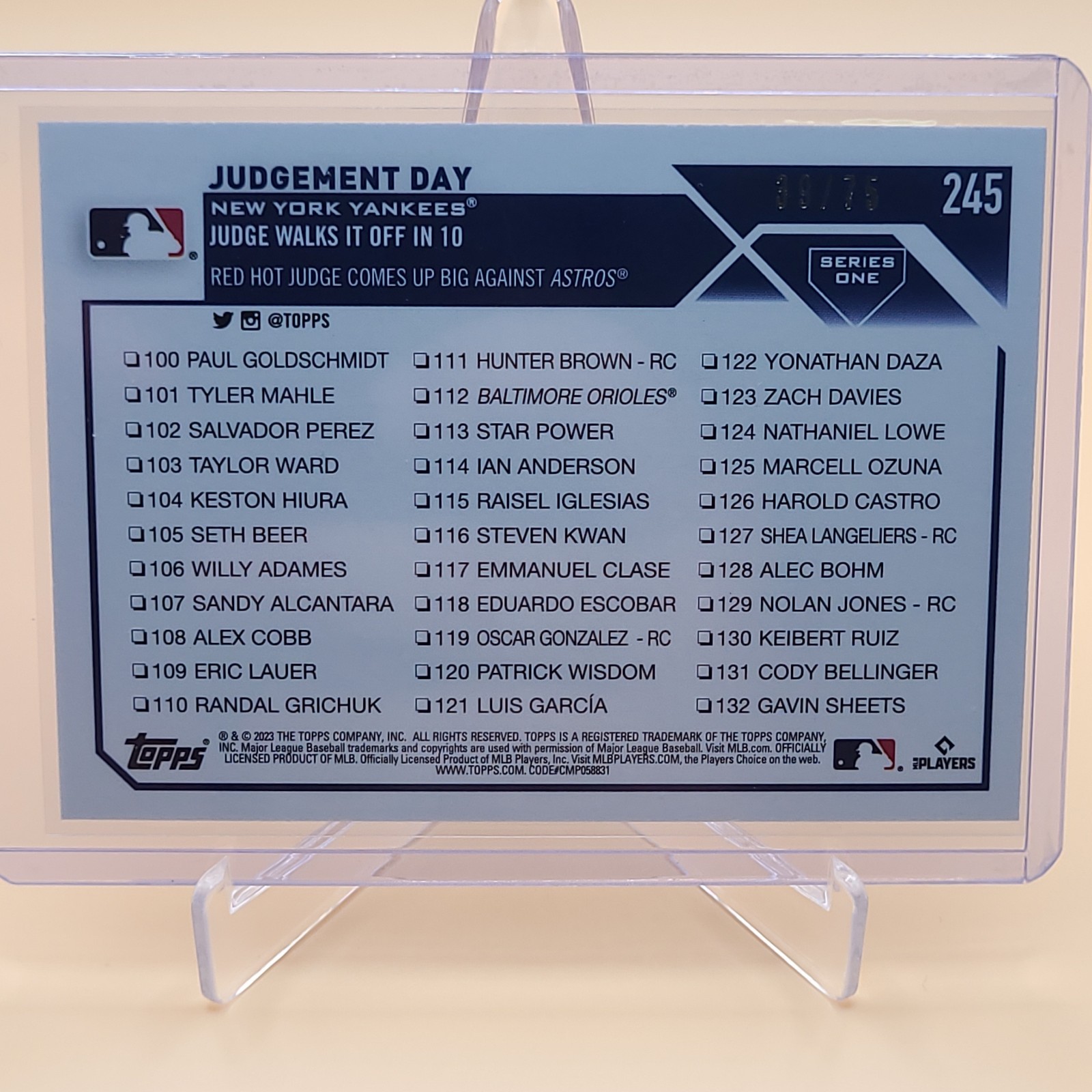 2023 Topps Series 1 1st Edition – Checklist Aaron Judge #245 Orange Foil /75