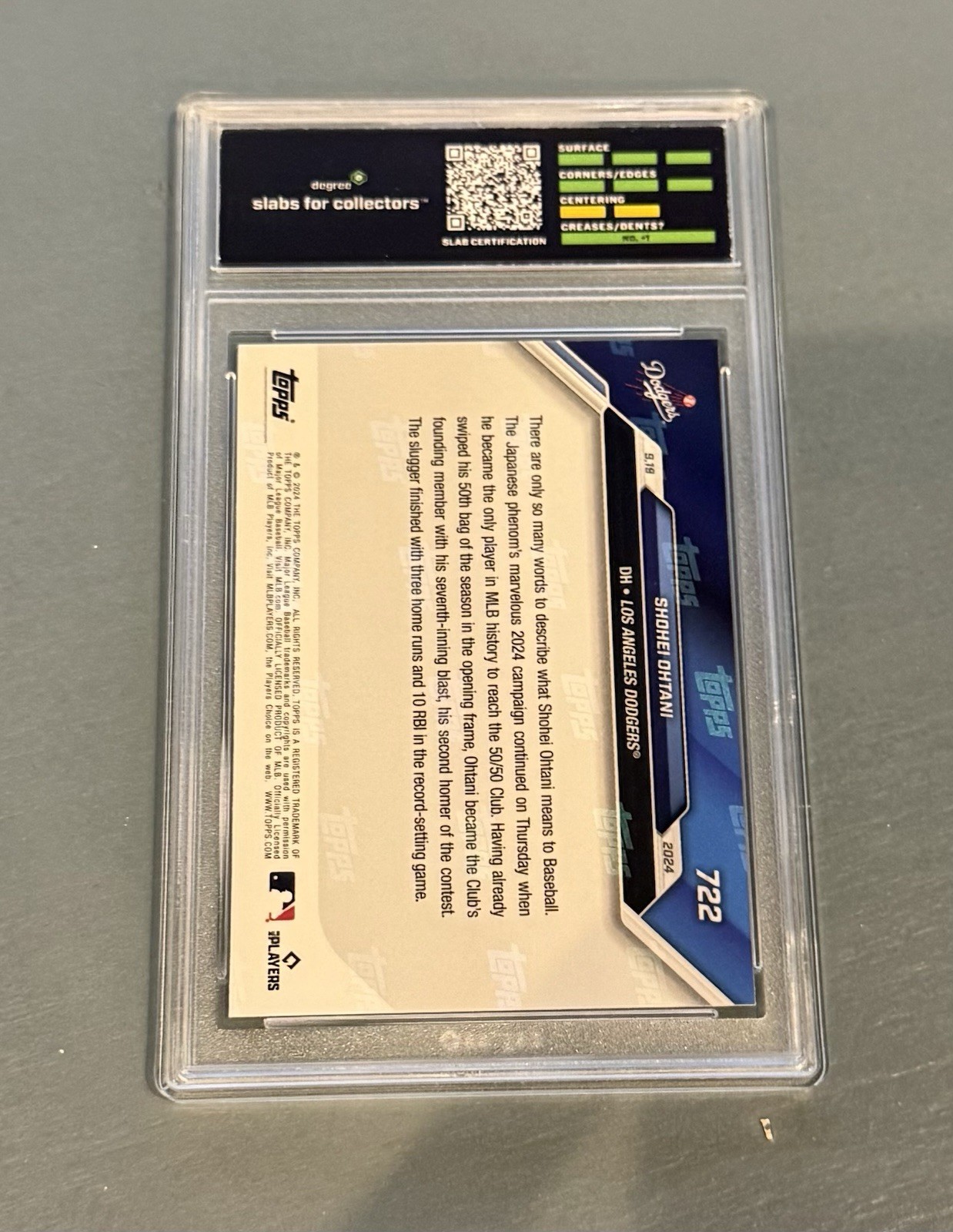 2024 Topps Now #722 Shohei Ohtani 50 HR / 50 SB – Dodgers – MVP – DEGREE 9 MINT