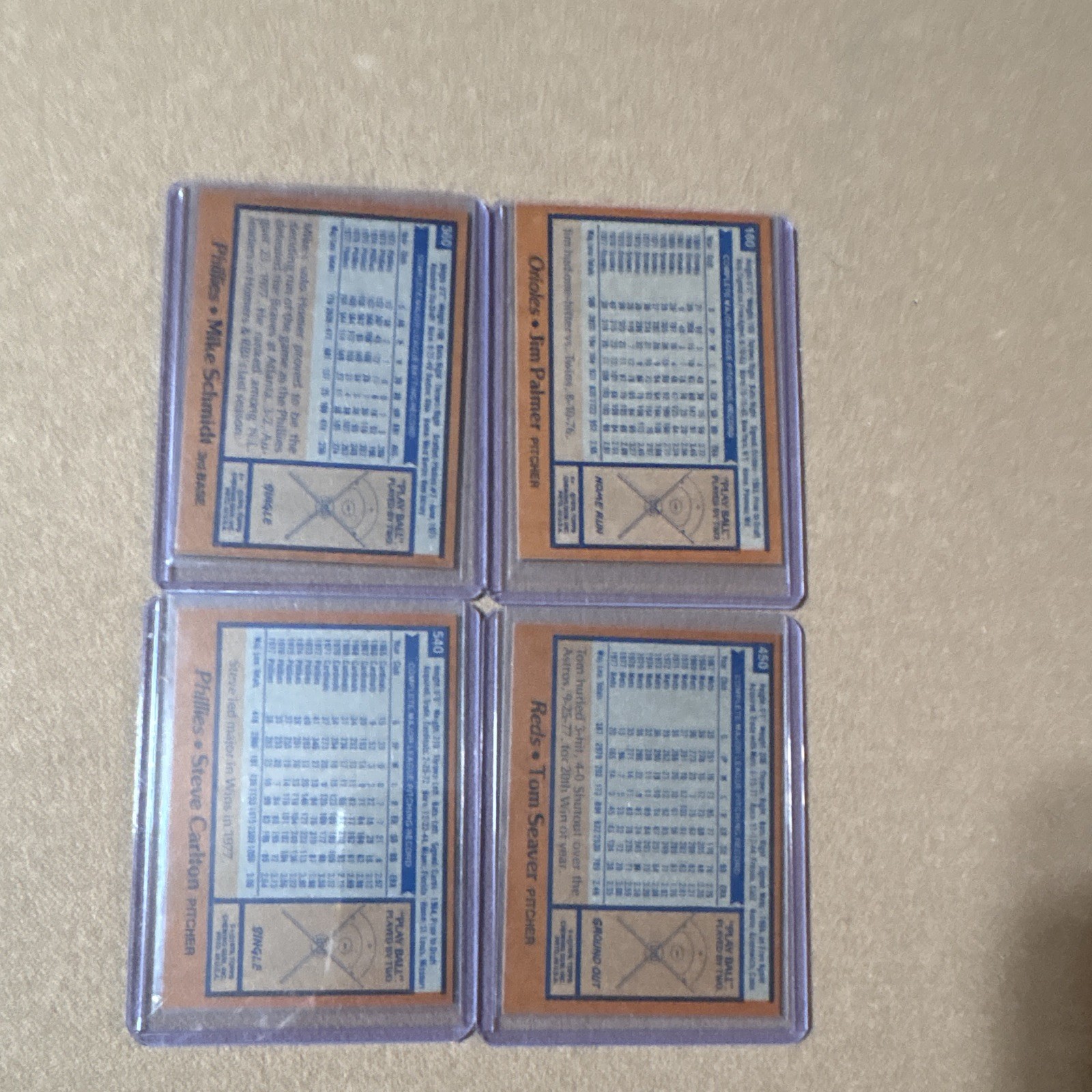 Topps 1978 Topps Baseball Lot 4 Cards Schmidt Palmer Carlton Seaver #360 #400