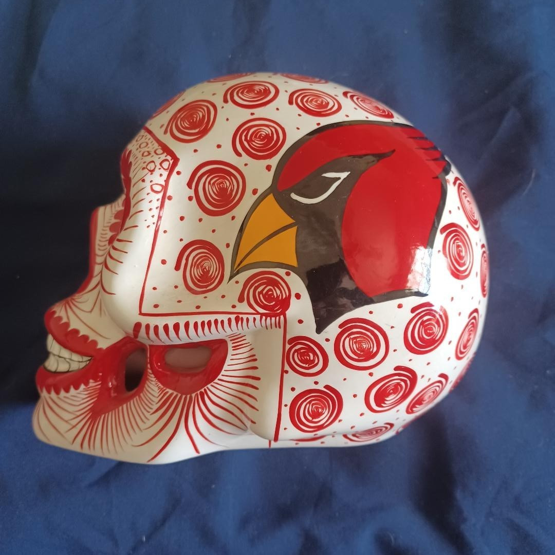 7″ L X 6″ T X 4″ W Ceramic AZ Cardinals Collectible Day Of The Dead Sugar Skull