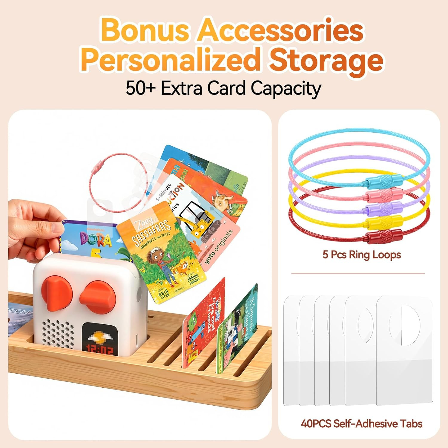 Card Holder for Yoto Mini: Wooden 11-Slot Large Capacity Anti-Loss Organizer for