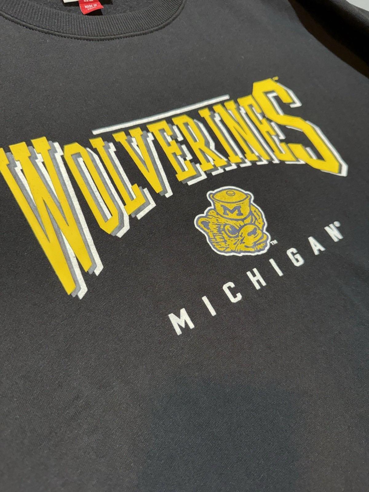 Michigan Wolverines Sweatshirt Mens XL Black Mitchell Ness Retro Crewneck-533