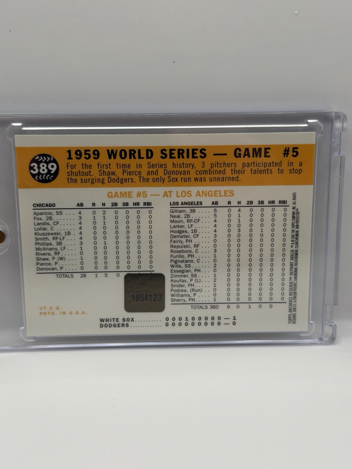 2001 Topps Archives Reserve 1959 World Series Maury Wills Auto Autograph