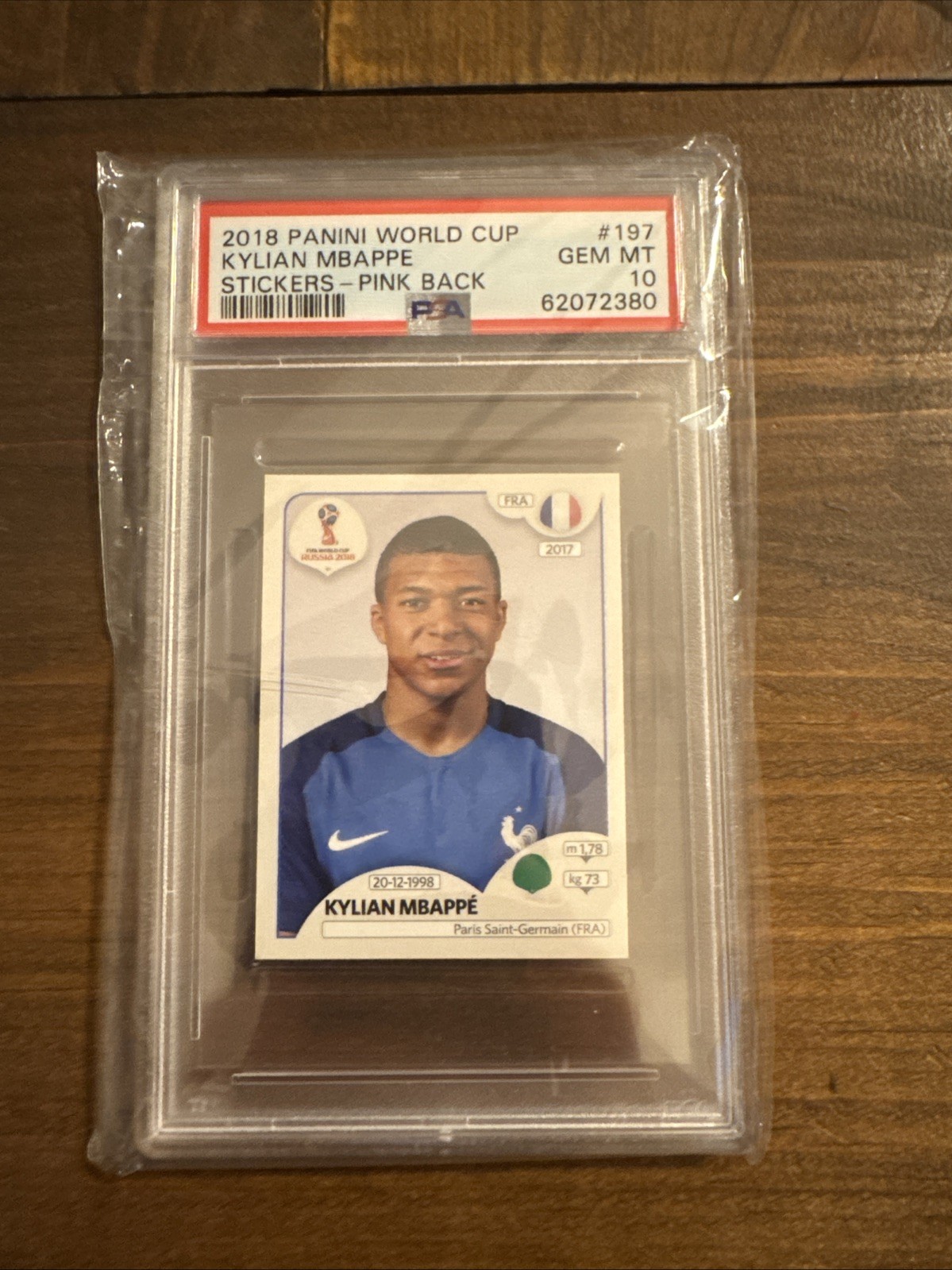 2018 Panini World Cup Kylian Mbappe – France RC Stickers Pink Back PSA 10 #197
