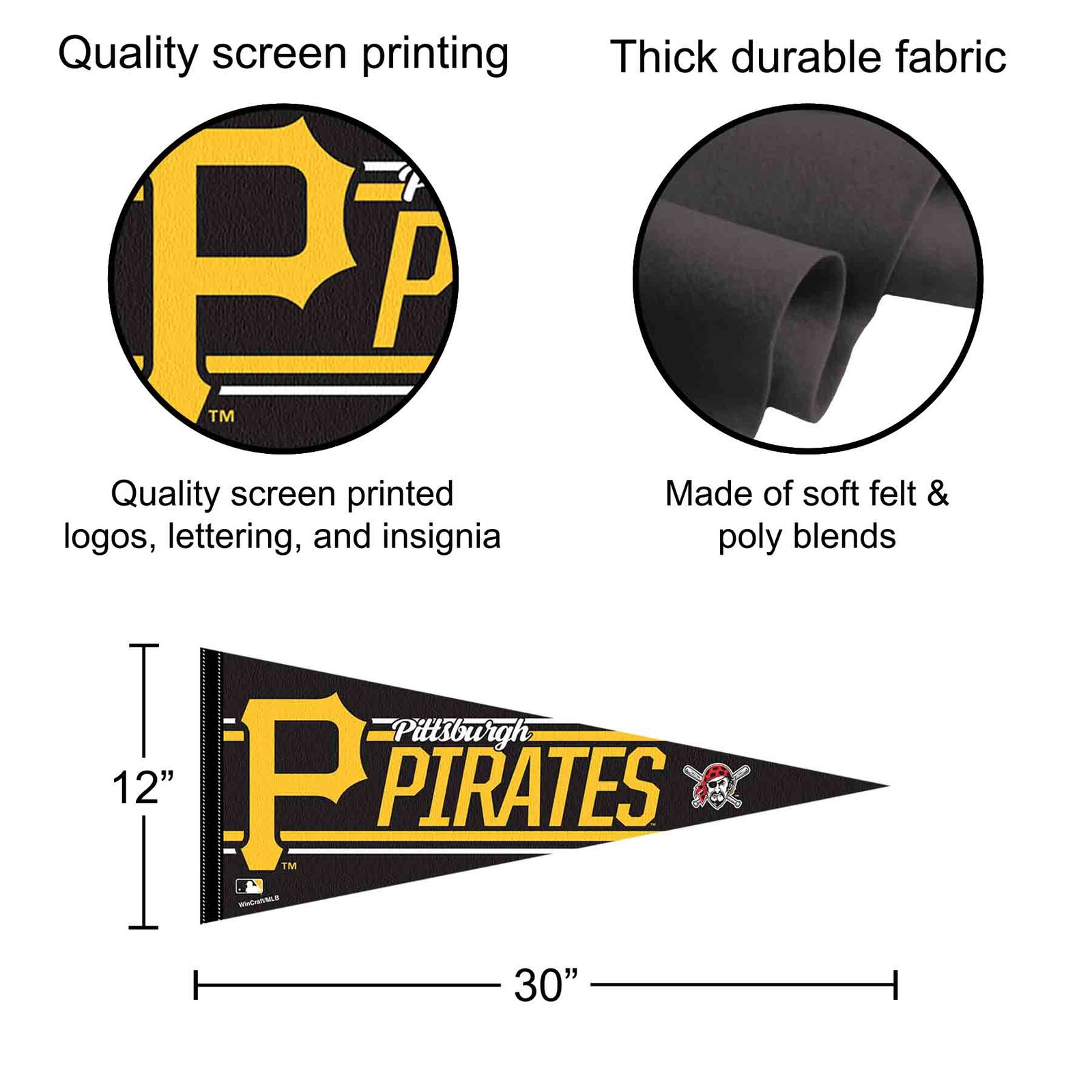 Pittsburgh Pirates MLB 12 in X 30 in Pennant