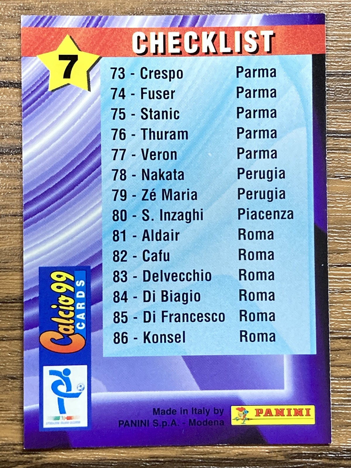 Free Shipping! Panini Card Calcio 99 1999 Serie A #7 Checklist George Weah
