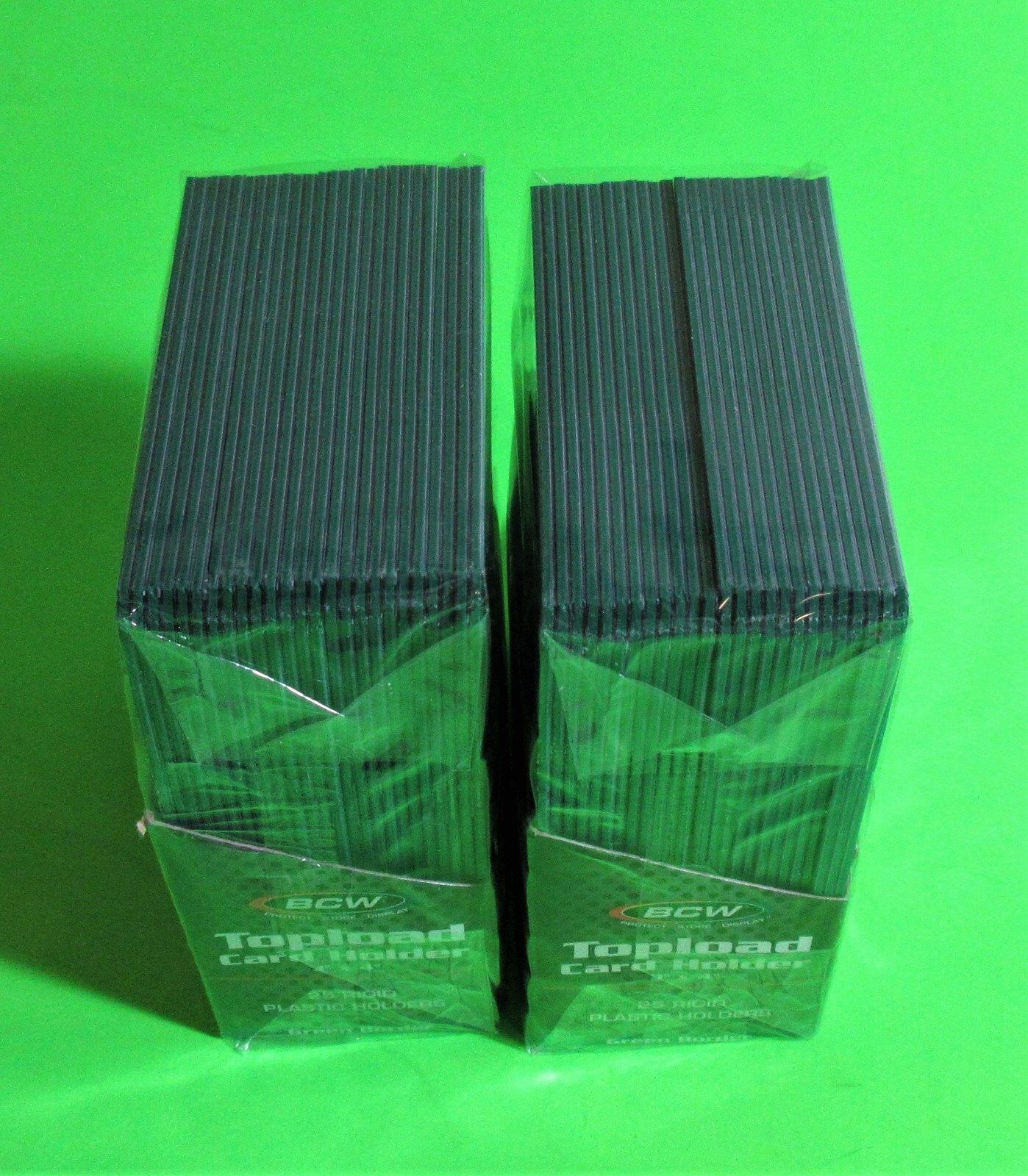 50 TOPLOAD CARD HOLDERS- GREEN BORDER, FOR TRADING CARDS,12M 3 X 4 RIGID PLASTIC