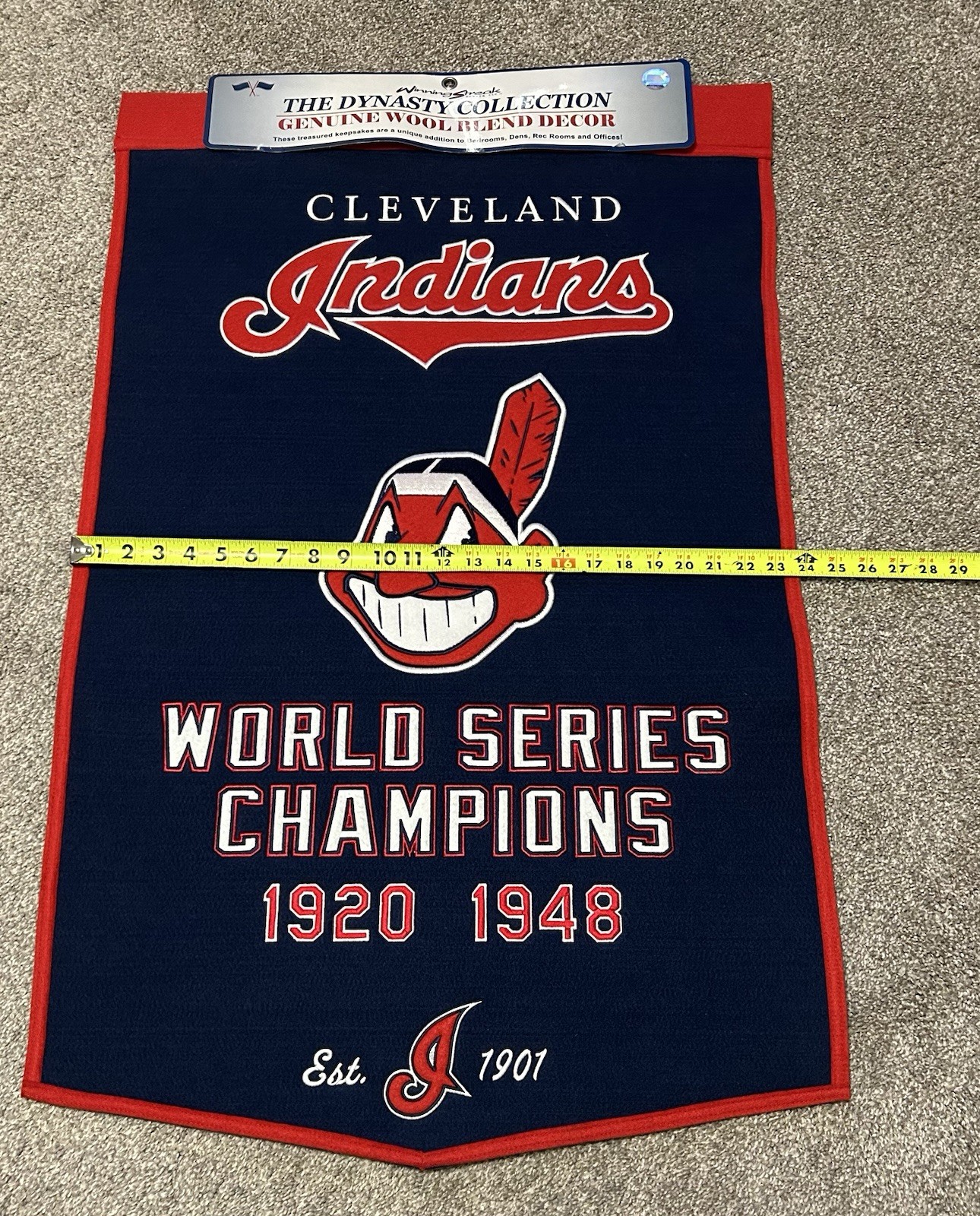 Cleveland Indians Champions Banner Winning Streak Sports 24”x37” Wool Banner NWT