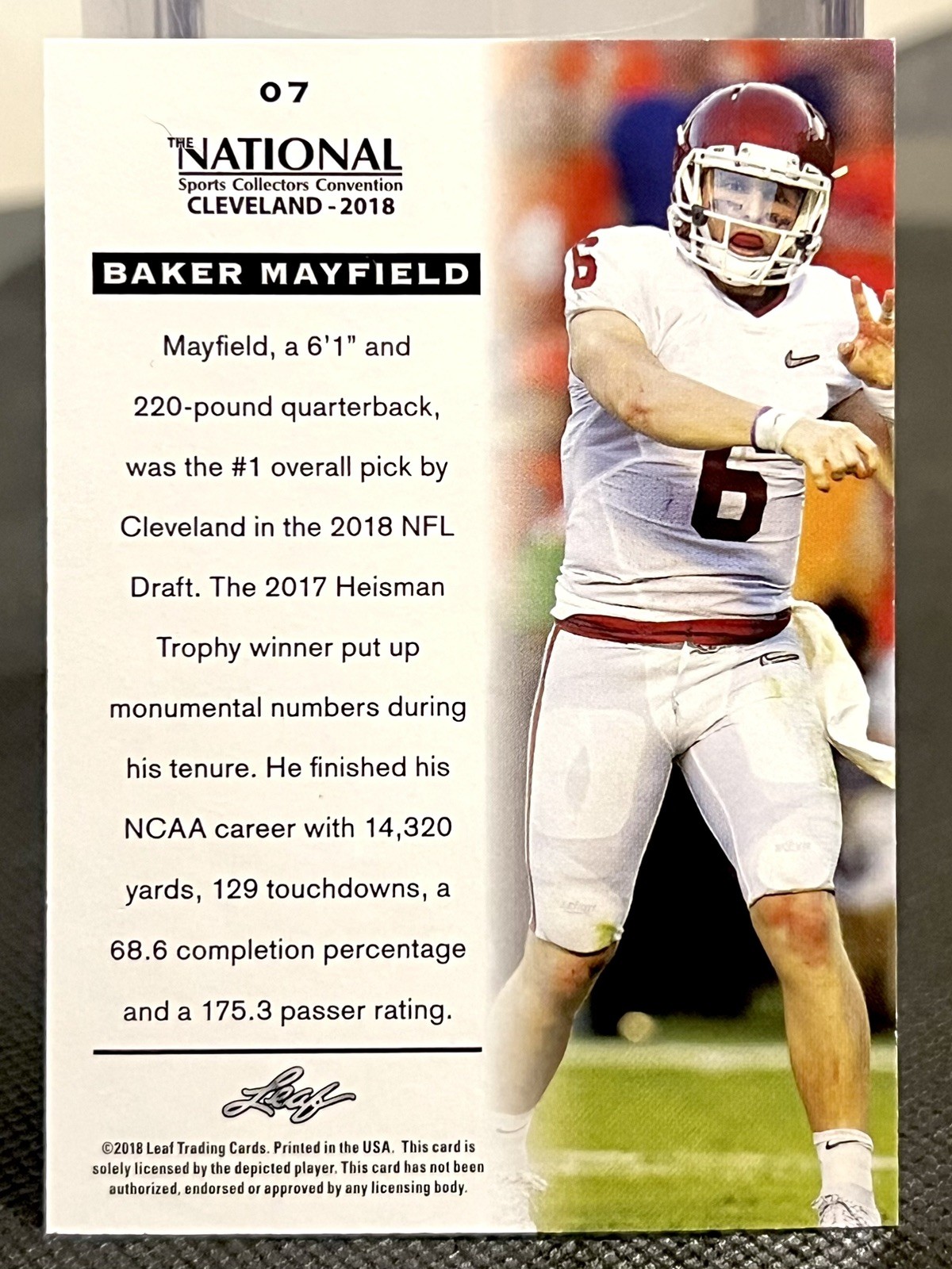 2018 Leaf The National 6/99 Blue Baker Mayfield Rookie Jersey Number Match