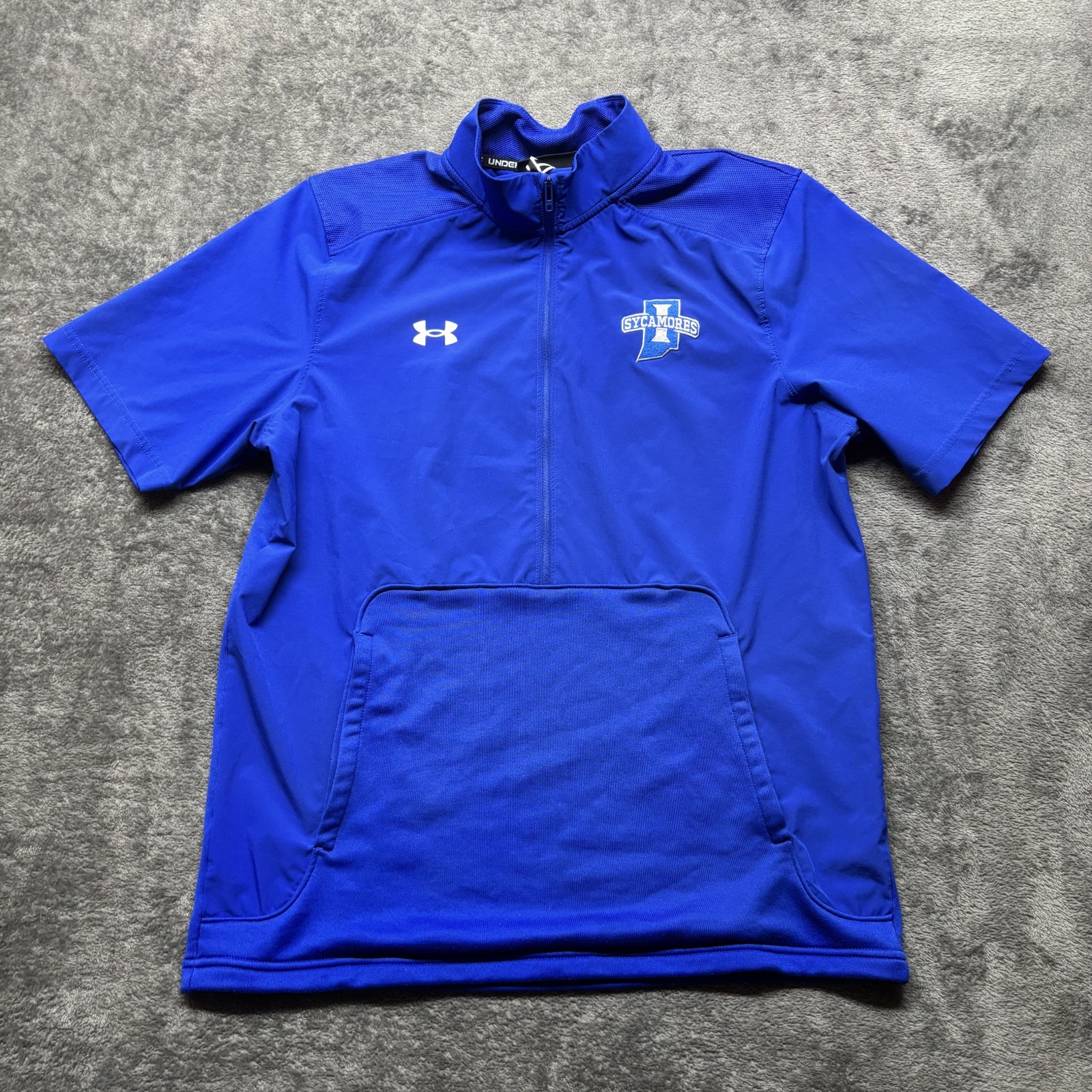 Under Armour Indiana State Sycamores Shirt Mens Medium Blue Zip Pockets NCAA