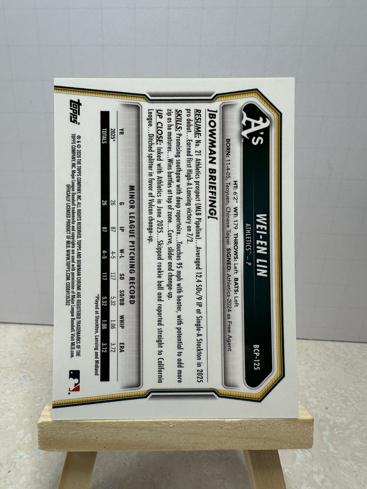 2026 Bowman Chrome 1st Wei-En Lin Reptilian Refractor #BCP-125 Athletics