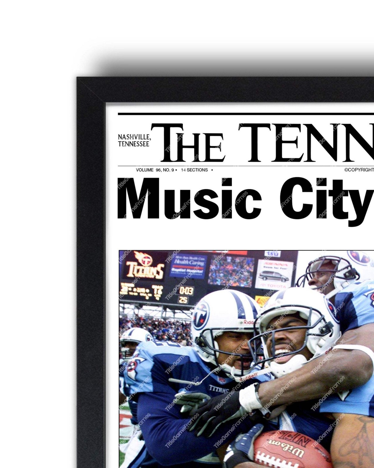 2000 Tennessee Titans ‘Music City Miracle’ Framed Newspaper.