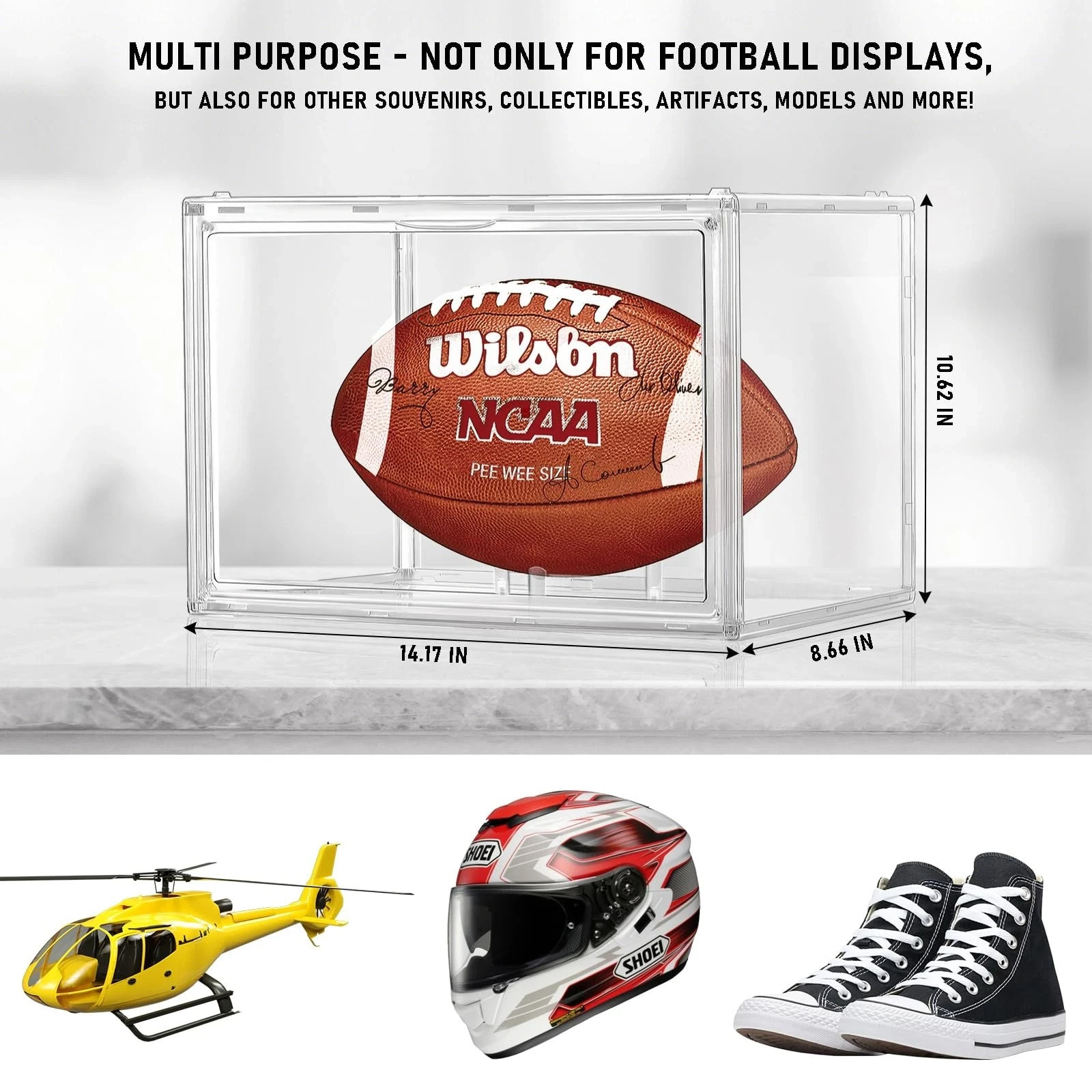 2 Pack Football Display Case, Acrylic Clear Football Case Full Size with Magnet