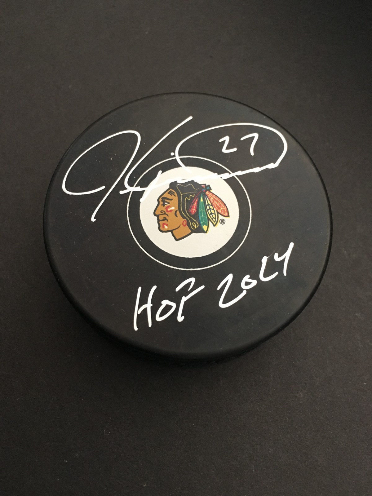 JEREMY ROENICK AUTOGRAPHED CHICAGO BLACKHAWKS PUCK W/INSCRIPTION JSA