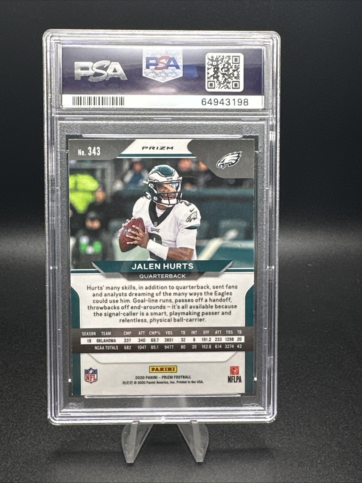 Panini Prizm 2020 Jalen Hurts RC #343 Red White & Blue Prizm PSA 10