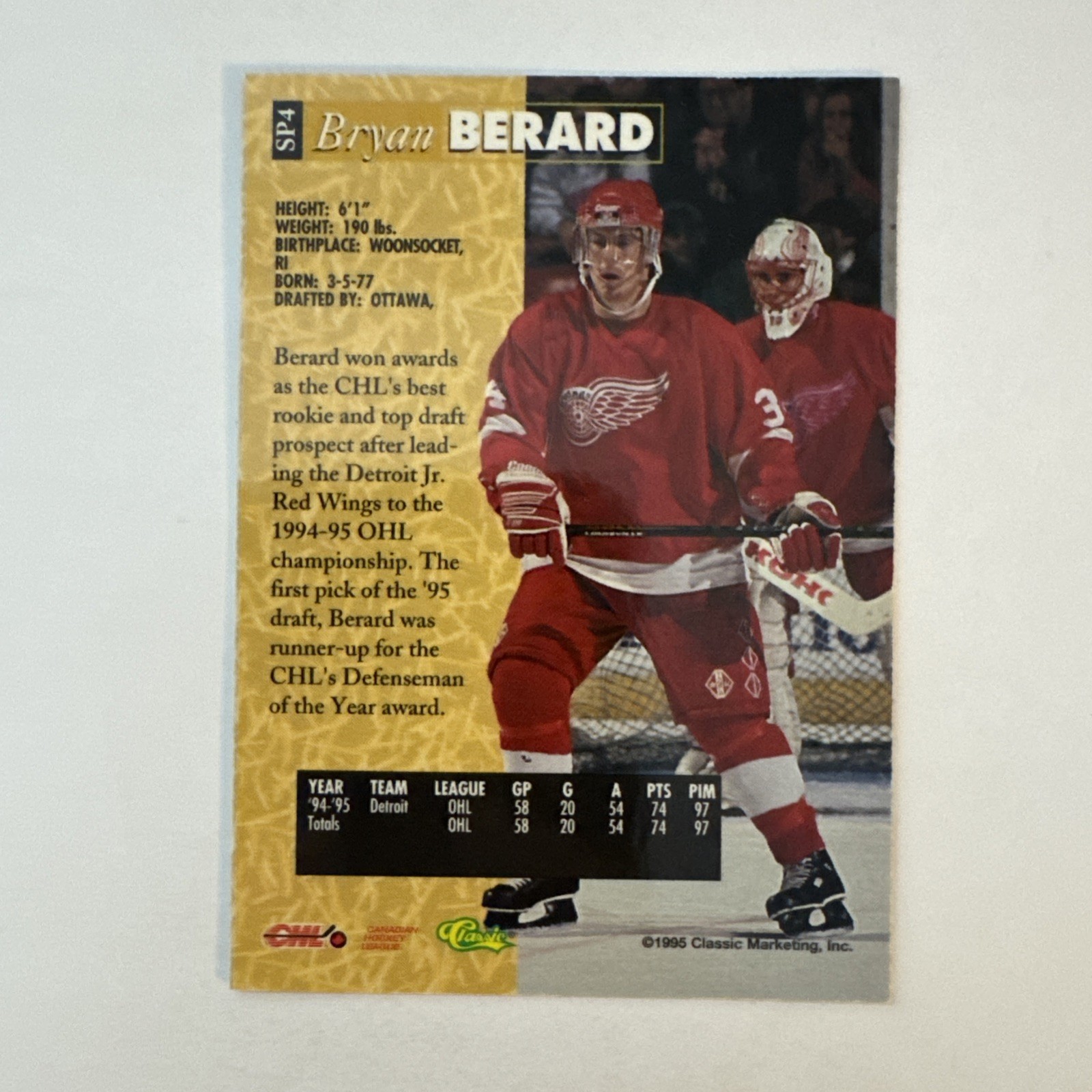 1995 Classic 5 Sport – Bryan Berard #123 Blue Printers Proof /795