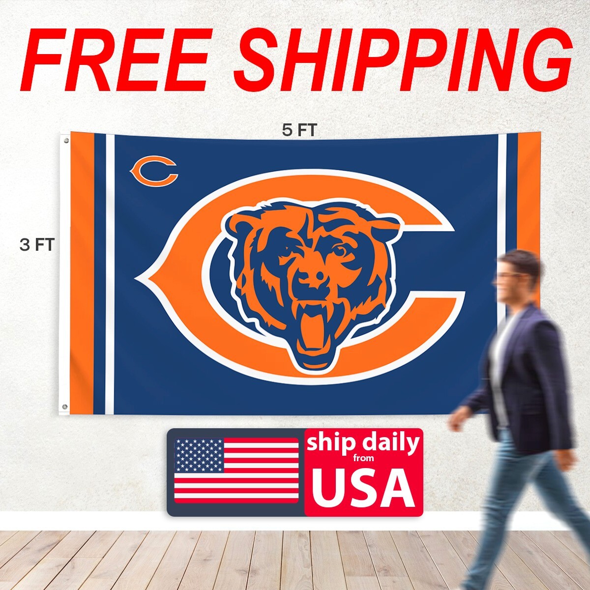 Chicago Bears Flag 3X5 Banner NFL Da Bears C FAST FREE Shipping US SELLER