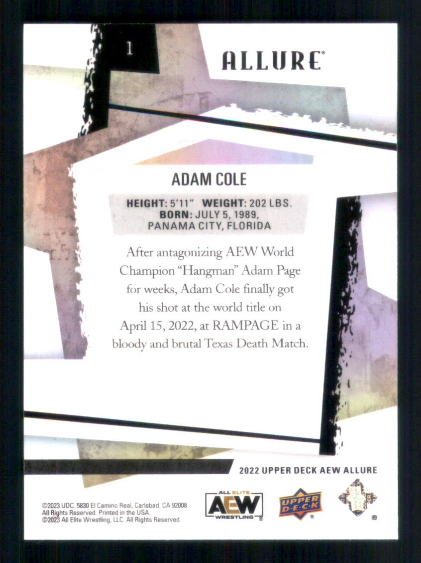 2022 Upper Deck Allure AEW #1 Adam Cole 69708