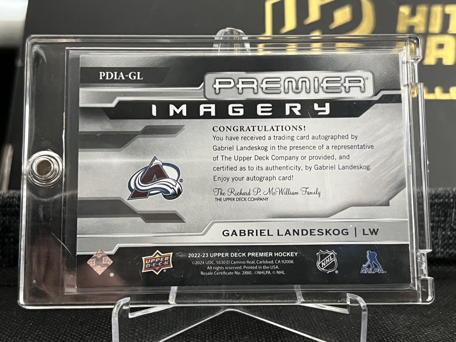 2022-23 UD Premier Dynamic Imagery Auto Gabriel Landeskog /125 *Case Included*