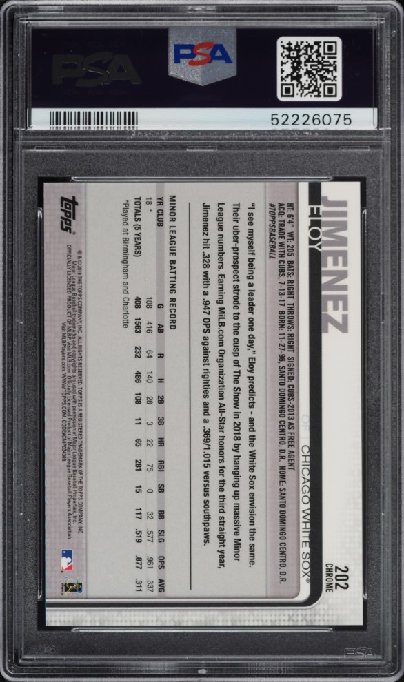 2019 Topps Chrome Prism Refractor Eloy Jimenez ROOKIE #202 PSA 9 MINT
