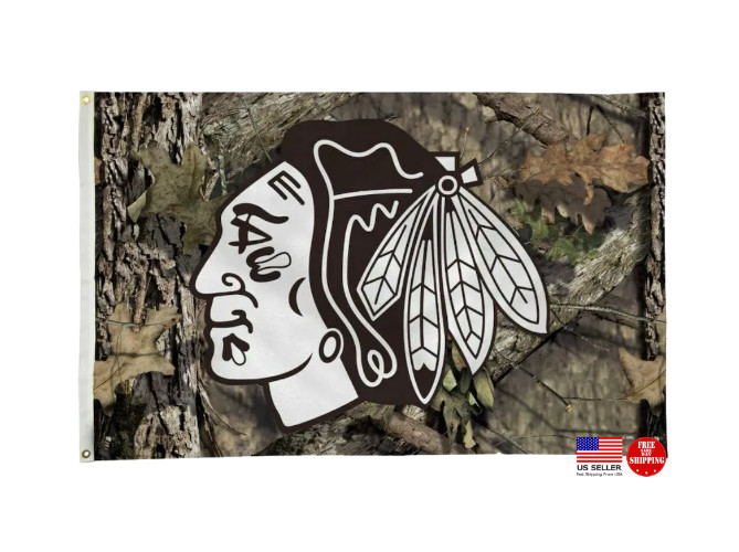 Chicago Blackhawks FLAG 3X5 BANNER USA Camo Black Hawks Man Cave Flags Camouflag