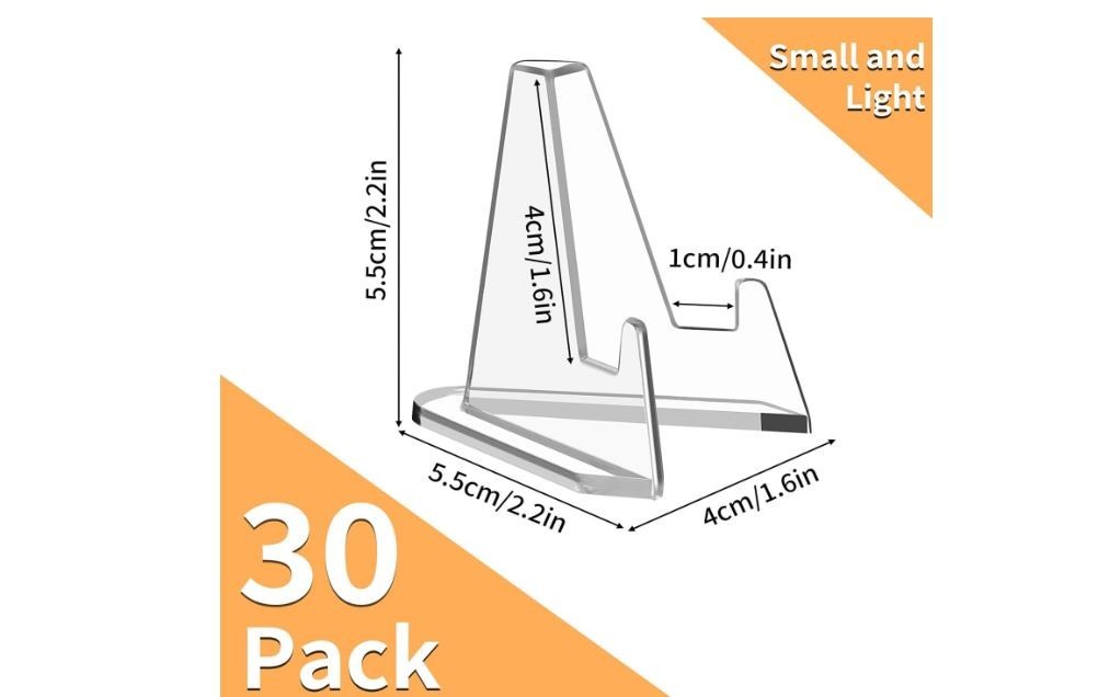 30 Pack Acrylic Card Display Stands Clear Mini Easel Holder for Trading Cards