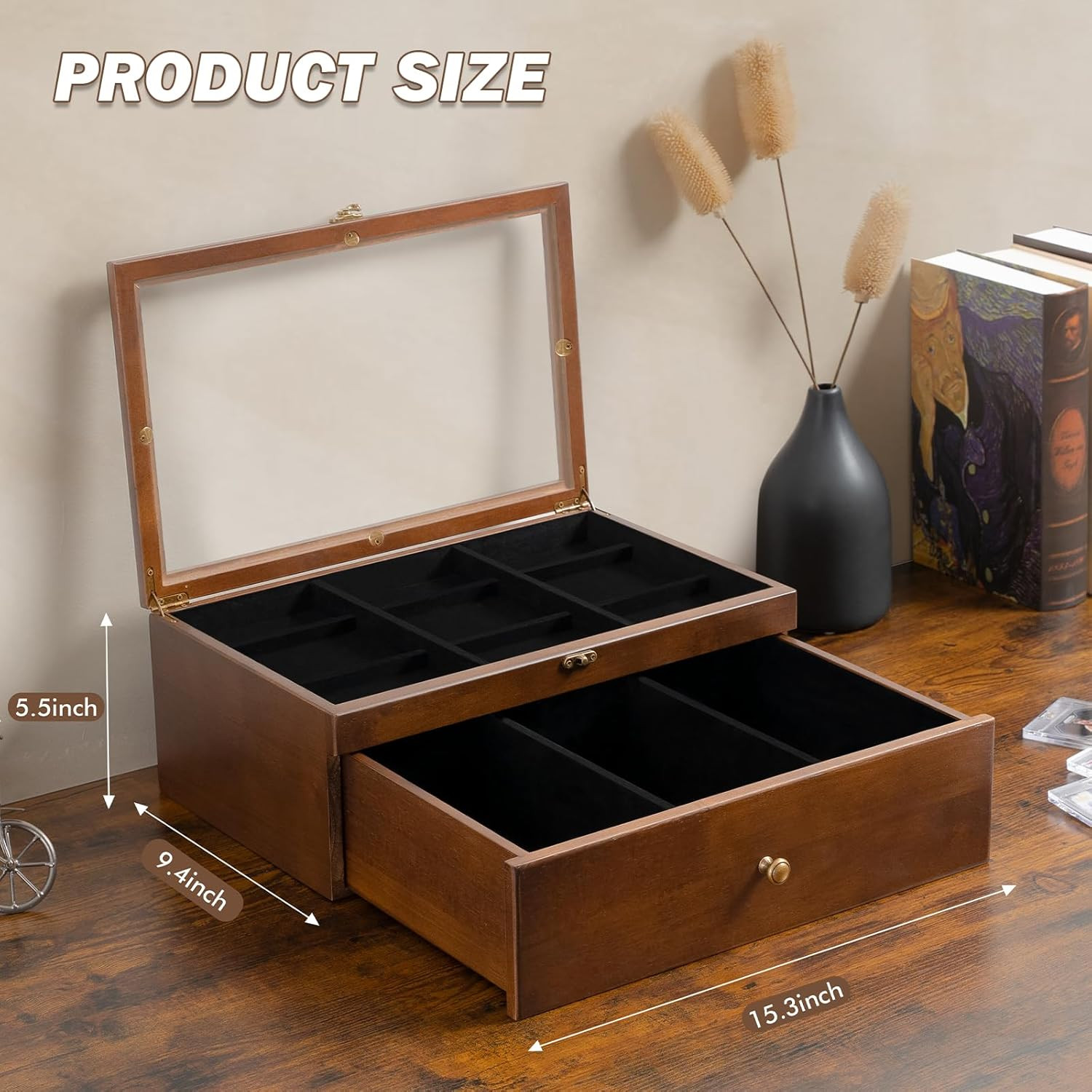 Trading Card Storage Box, 70+ Graded Card Storage Box with Custom Drawer, Woo…