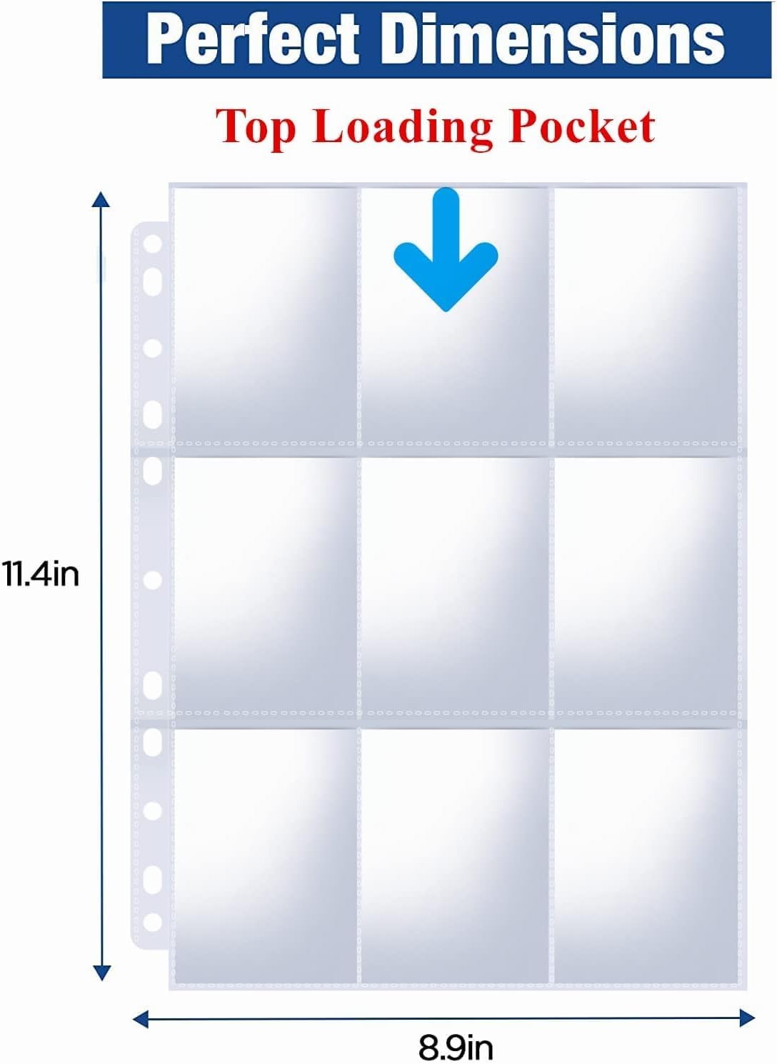 1800 Pockets Card Sleeves Binder Sheets, Double-Sided 100 PCS, Transparent