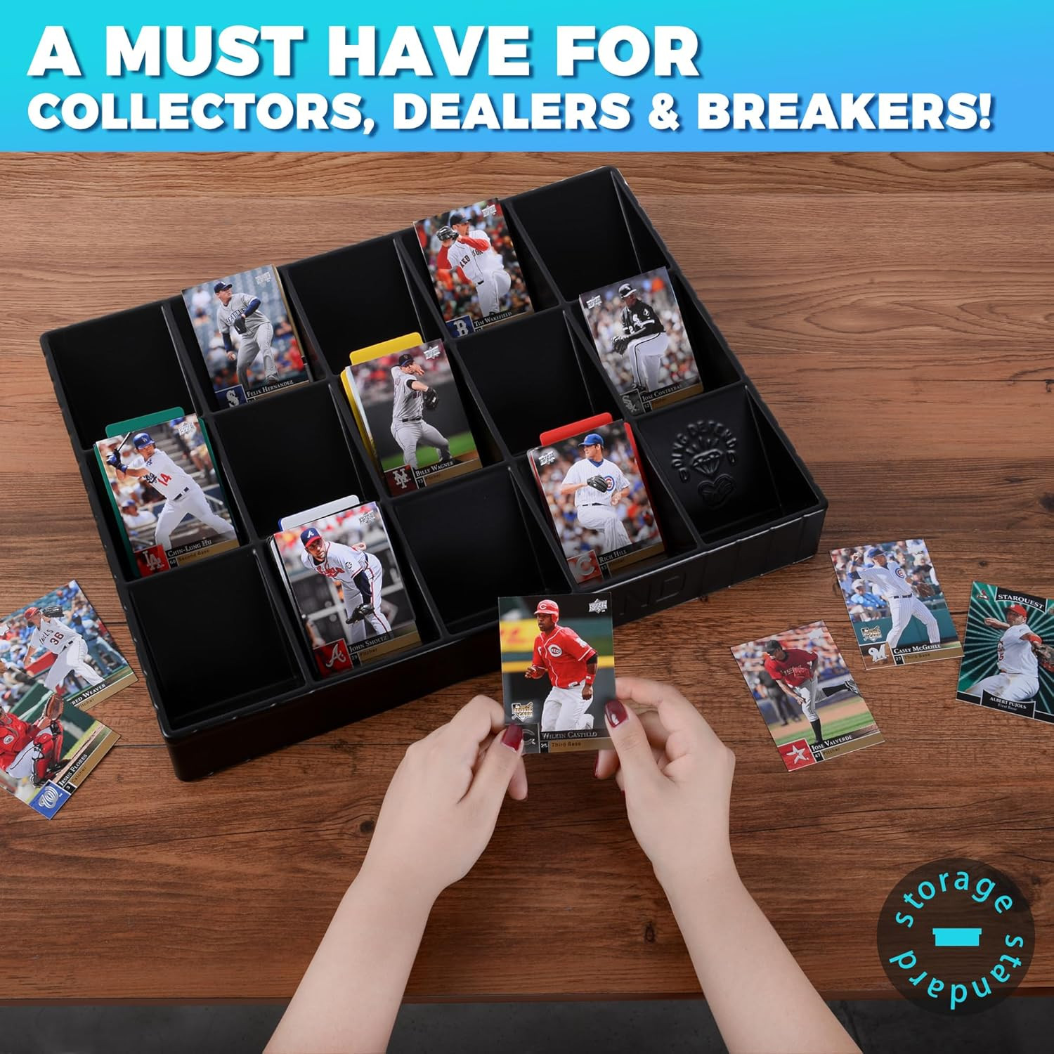 Stackable 15-Compartment Card Sorting Tray with Dividers