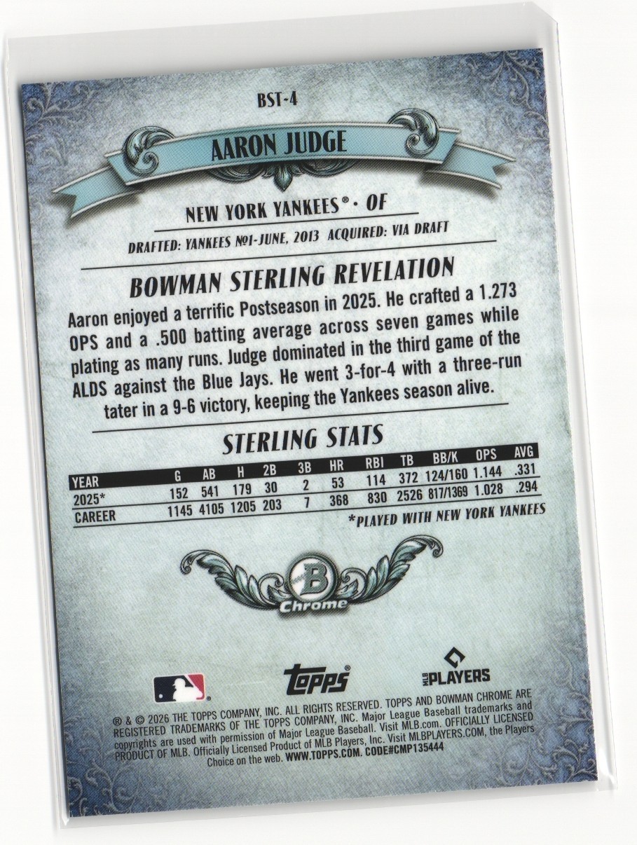 2026 Bowman Chrome Aaron Judge Sterling BST-4 New York Yankees