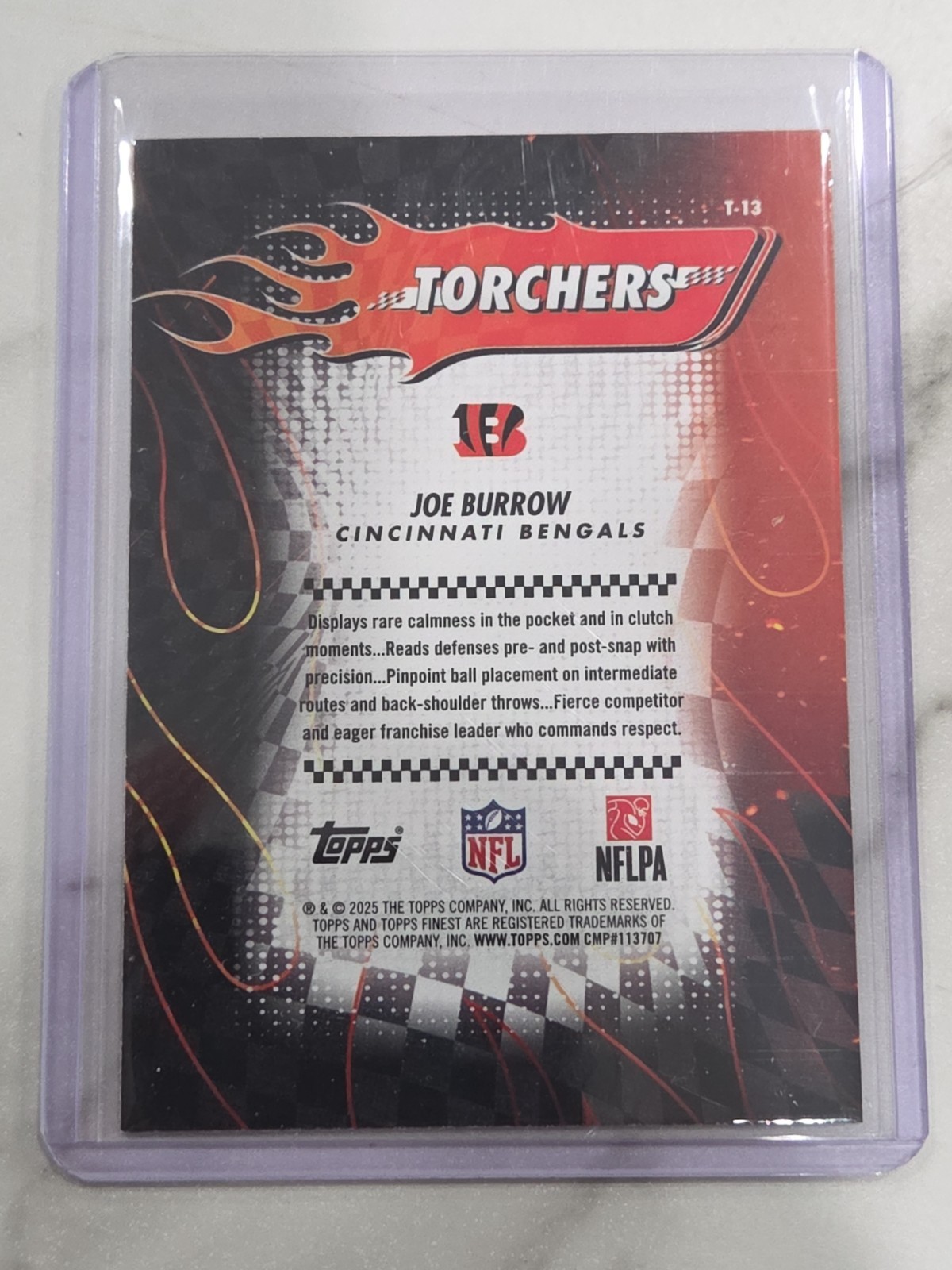 JOE BURROW 2025 TOPPS FINEST TORCHERS REFRACTOR #T-13 BENGALS /150