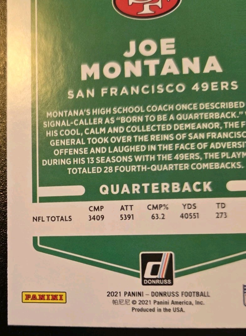 2021 Panini Donruss Football Joe Montana Variation #57 San Francisco 49ers