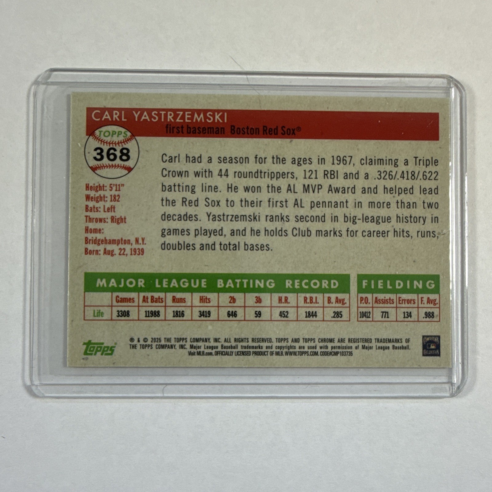 2025 Topps Chrome Platinum Carl Yastrzemski Boston Red Sox #368 Prism