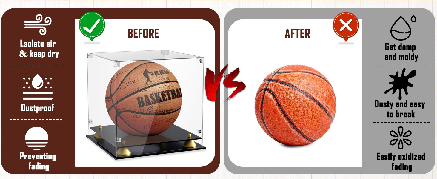 KKU Acrylic Full Size Basketball Display Case Clear Double Tier Black Stand Gift