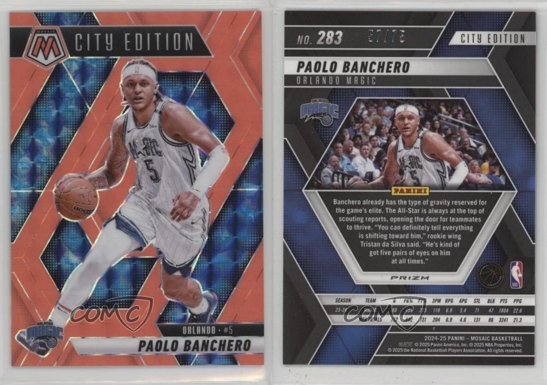 2024-25 Panini Mosaic City Edition Fluorescent Red Prizm /75 Paolo Banchero 1ph6