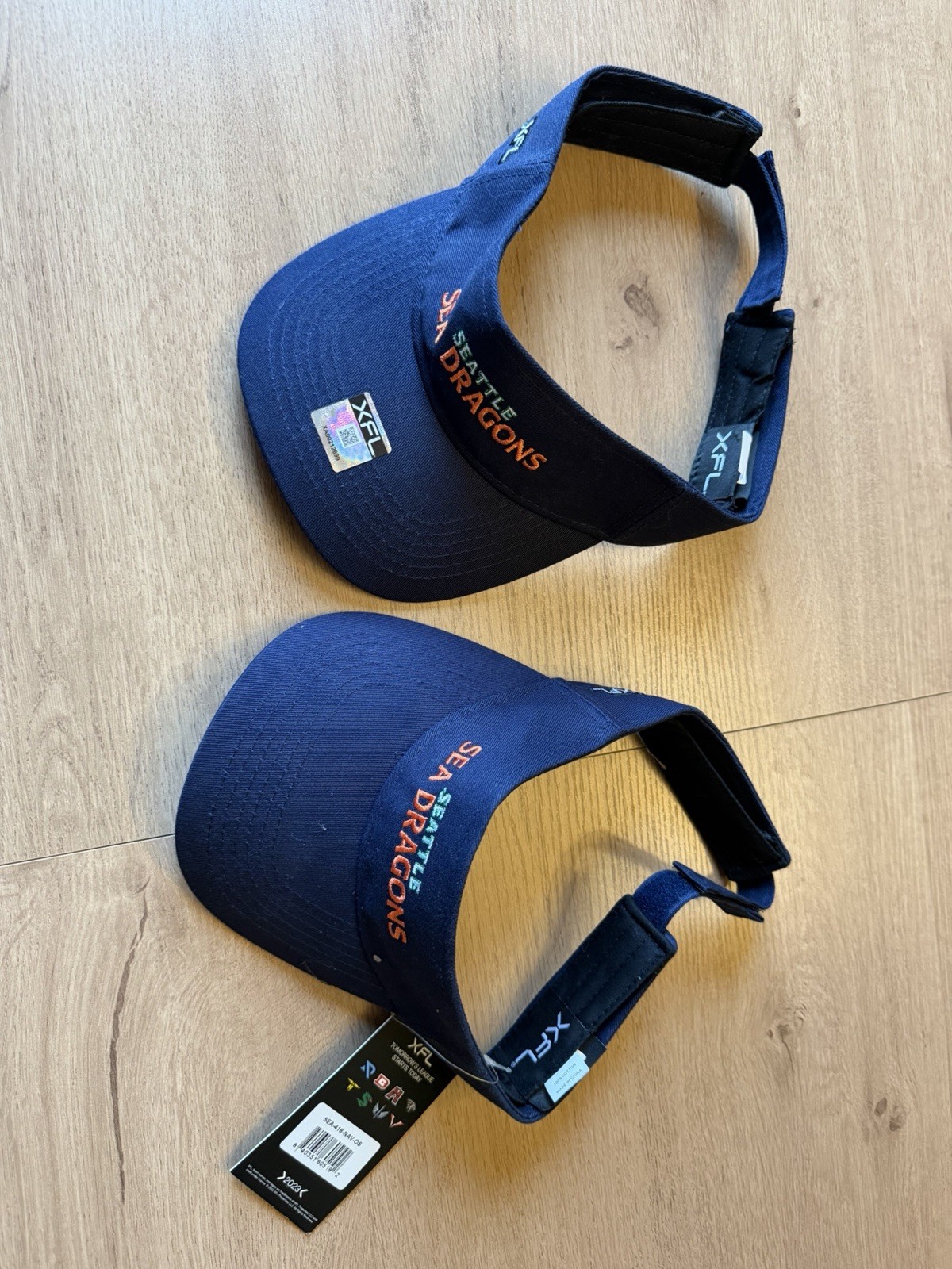 XFL Seattle Sea Dragons Football Visor Lot of 2 Adjustable Blue NWT