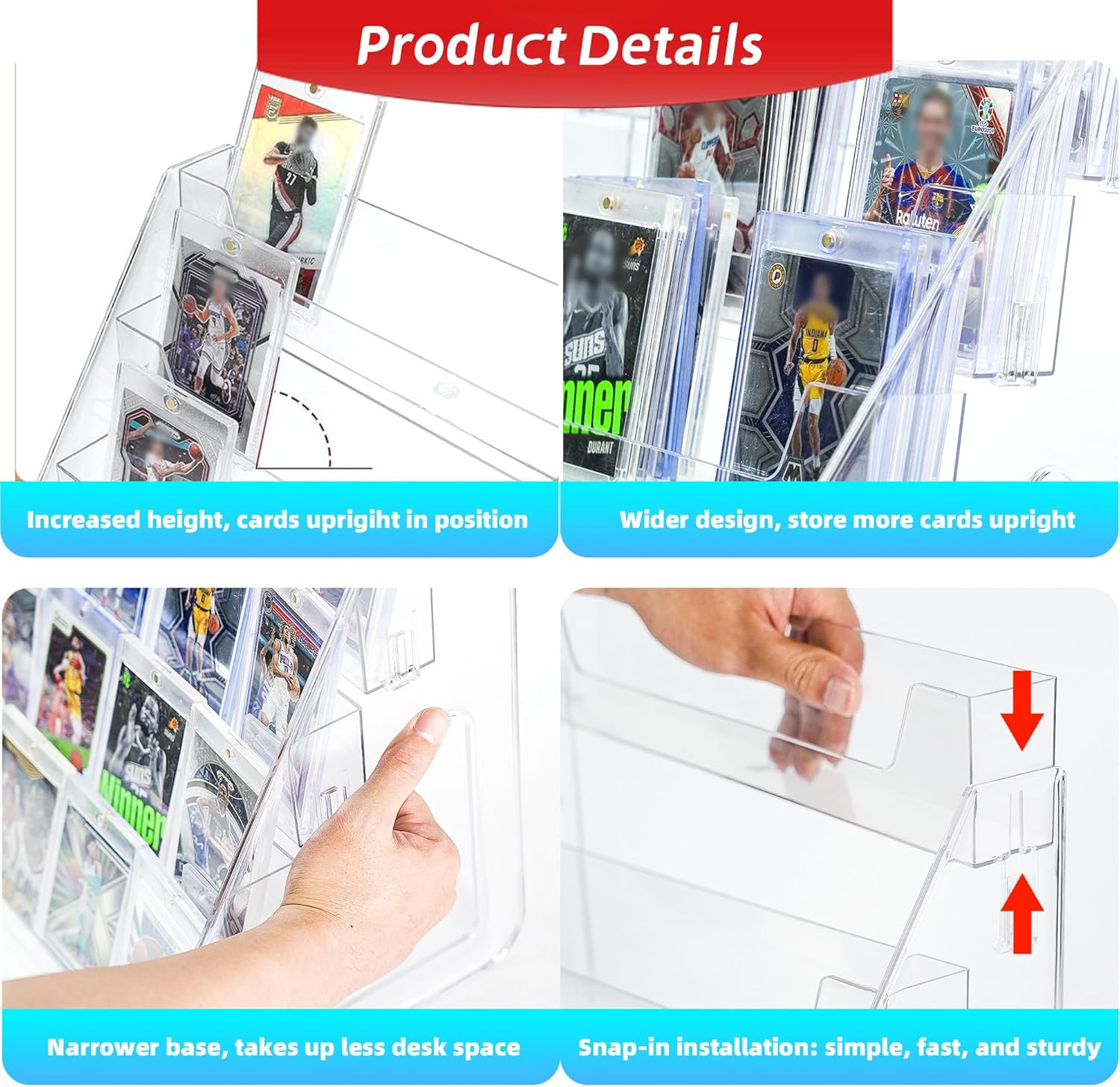 5-Tier Acrylic Trading Card Display Stand, Large Capacity Graded Sports Card Dis