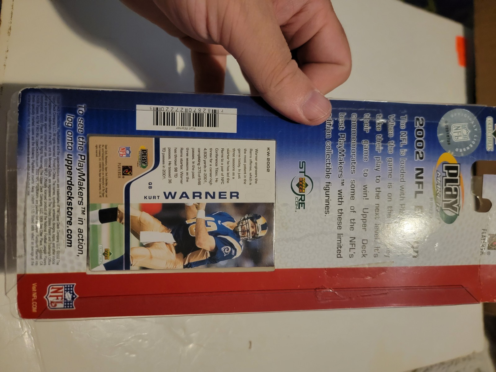 2002 NFL EDITION PLAY MAKER KURT WARNER BOBBLE HEAD + CARD NFL UPPER DECK Rams