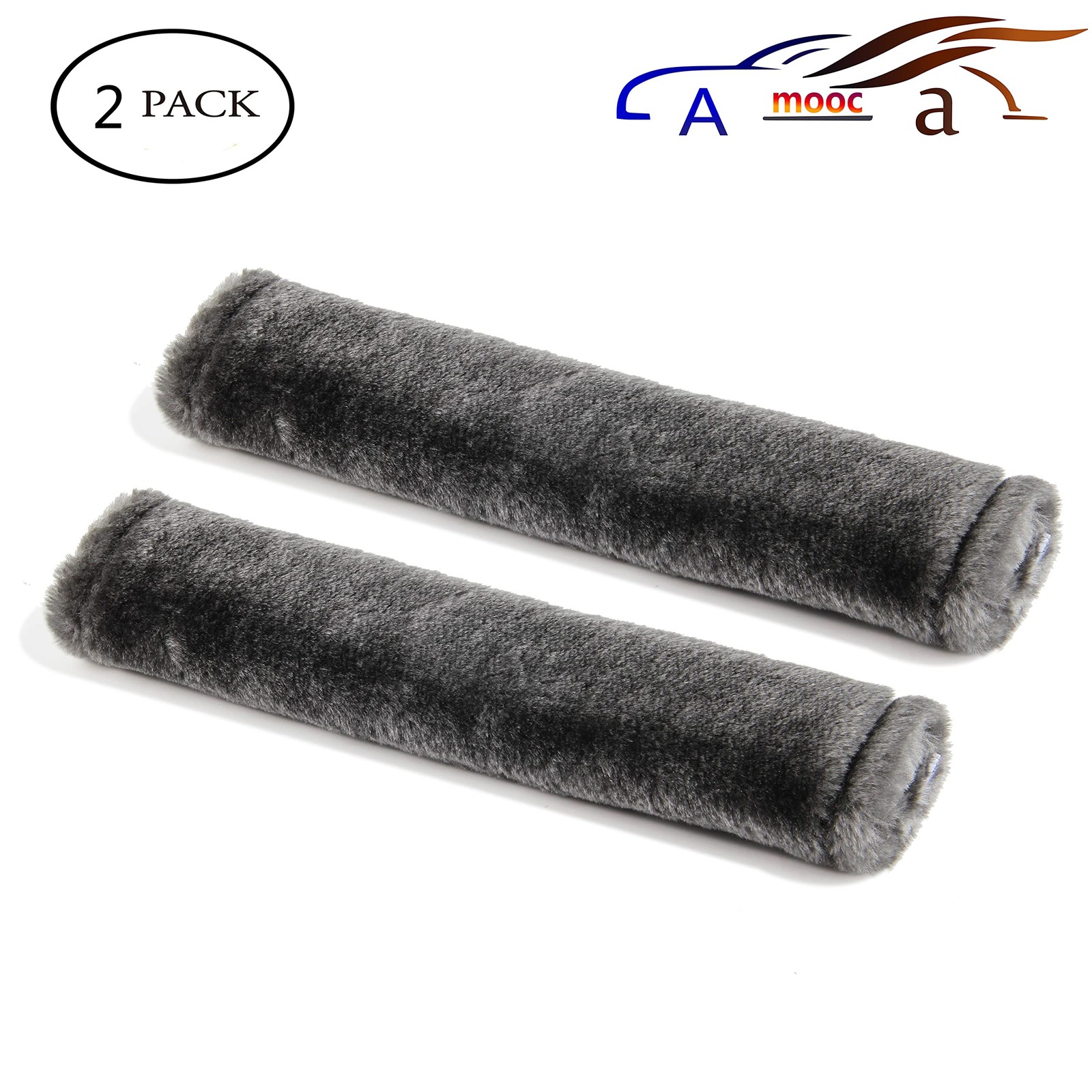 Amooca Soft Faux Fur Universal Fit Seatbelt Cover Car 10.5in 2pack, Dark Gray