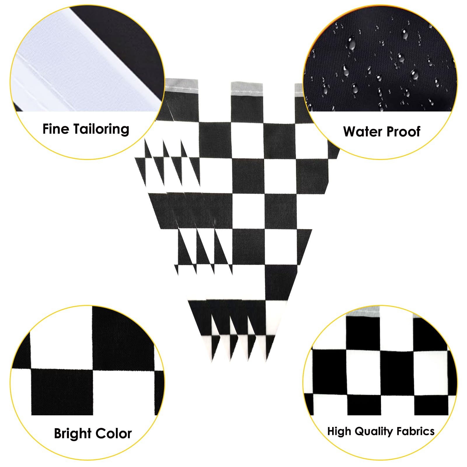 AhfuLife 60 Pcs Checkered Pennant Flag 7.87×11 in-60 Pcs, Black and White