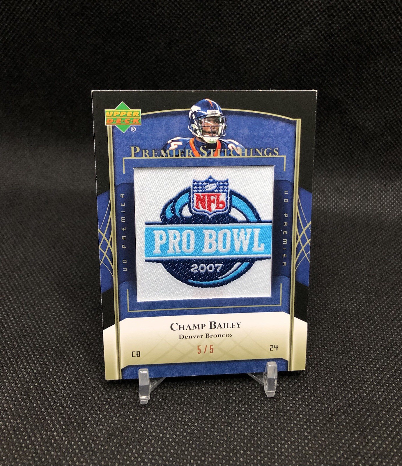 2007 UD Premier Champ Bailey /5 PREMIER STITCHINGS PRO BOWL PATCH SSP (1/5) 🐐